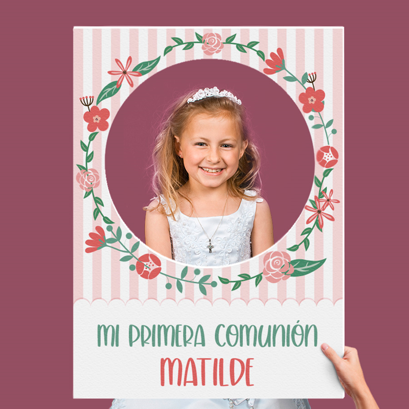 Cartel de comunión niña rosa para bienvenida - banner